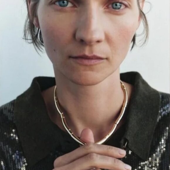 ZARA Gold Tone Tubular Chocker - NEW - Picture 2 of 5